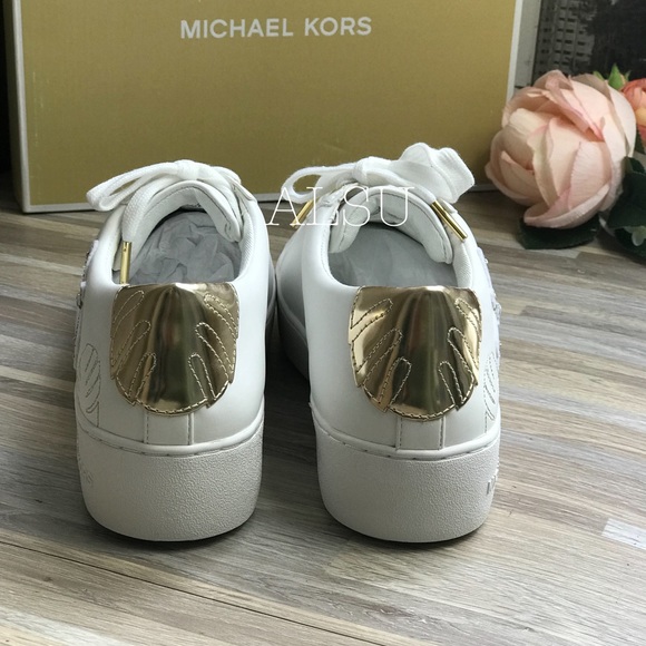 Michael Kors Poppy Lace Up Napa Optic Pale Gold W - Picture 4 of 8